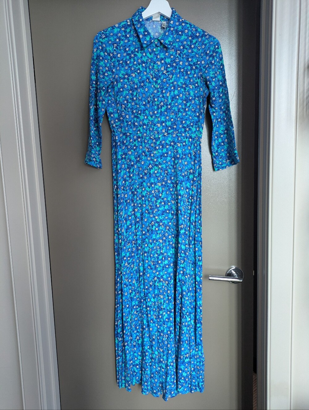 Y.A.S Blue Floral Maxi Dress Button Front Collared Size XS Cottagecore| Occasion - Picture 2 of 9